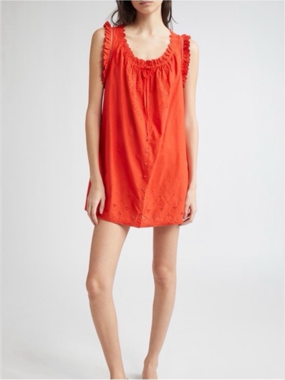 NWT Doen Nessie Dress Red Zinnia Eyelet Mini Dress Organic Cotton XXL